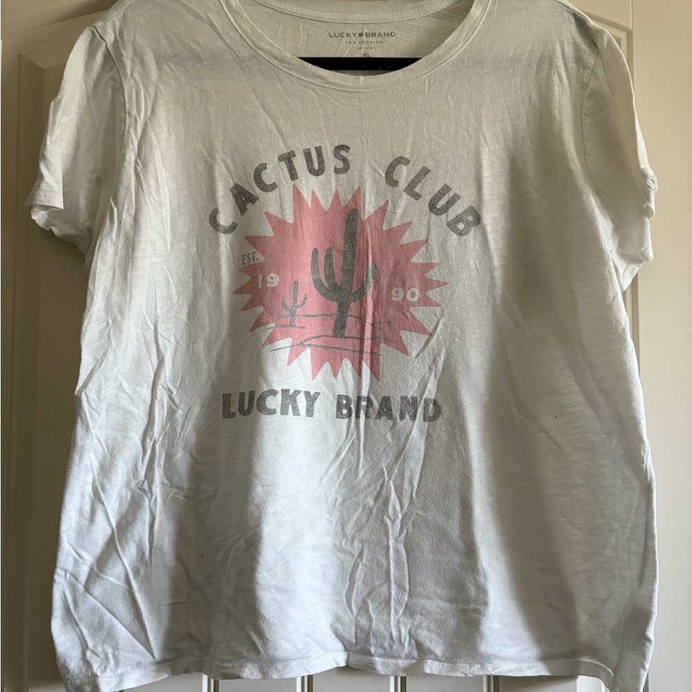 Lucky Brand White Tee with Pink Cactus Graphic